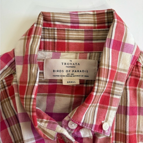 Trovata Birds of Paradis Lightweight Cotton Long Sleeve Button Up Plaid Size S - Picture 3 of 7